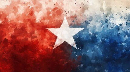 Abstract art of flag with star, red and blue splashes