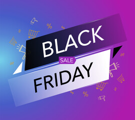 Black Friday Sale template on blue purple background with golden elements