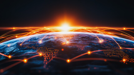 Obraz premium Abstract business network Around the world and charts and graphs with statistics to innovative analyze business potential and forecast future development of companies growth.