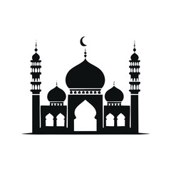 Elegant Mosque Silhouette Vector with Traditional Dome and Minarets
