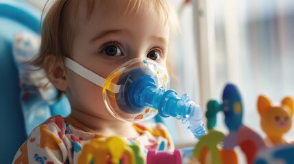 Child with Oxygen Mask in Hospital Bed, receiving medical treatment or care in a healthcare setting.