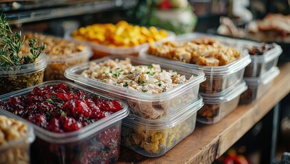 Meal prepping containers with cooked food for the week. Healthy food storage concept