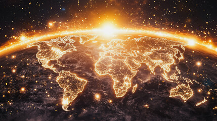 Obraz premium abstract business connection of line from nail node to node on world map background Innovation network points Earth's surface