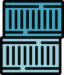 Simple vector icon of two cargo containers stacked on top of each other, ready to be loaded onto a container ship