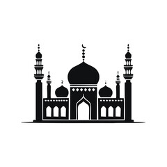 Mosque Silhouette Vector Illustration with Minaret and Dome