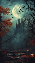 Halloween Night in a Mysterious Forest