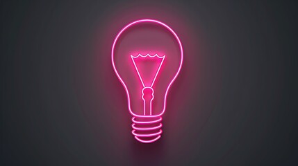 A neon bulb icon with a vibrant pink glow set against a dark grey background highlighting retro design