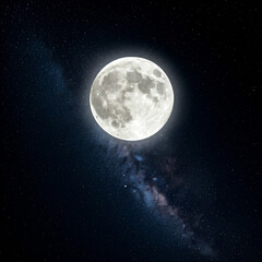 Naklejka premium full moon in the night. full moon and stars in the dark sky. starry night sky with moon and stars in dark night sky.