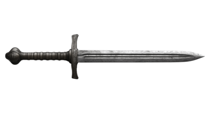 Highquality photo of a sword on a white background. Photo realistic photo.
