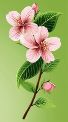 Delicate pink hibiscus blossoms gracefully adorning lush green foliage in a serene garden
