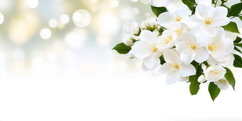 Fototapeta premium A white flower with green leaves is the main focus of the image