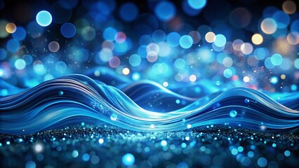 Abstract Blue Glowing Waves on Black Background - Bokeh Effect for Digital Art and Design