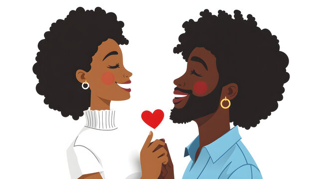 Afro couple in love isolated with white highlights, png