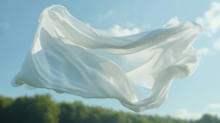 A white cloth blowing in the wind on a sunny day