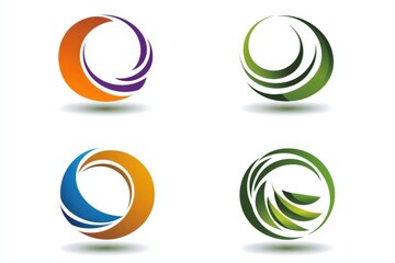 Vibrant modern abstract logos with circular shapes in creative arrangements