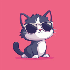 Fashionable Cat Cartoon Vector Graphic with Glasses Design