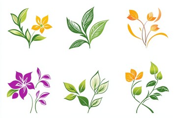 Fototapeta premium Vibrant floral illustrations showcasing diverse leaves and blossoms in various natural hues