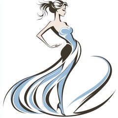 Obraz premium Elegant fashion illustration of a woman in a flowing gown striking a confident pose