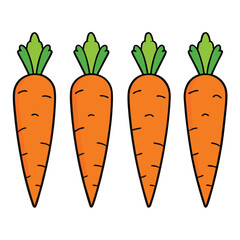 Carrot vegetable, leaves, Farm carrot plant. Vector illustration isolated on white background.