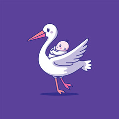 Stork Bird Cartoon Vector for Baby Delivery Logo Design