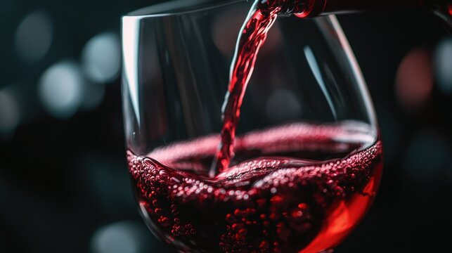 A glass being filled with rich red wine, perfect for a sophisticated dinner or special occasion