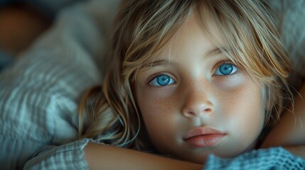 Close-up Portrait of a Young Girl with Blue Eyes
