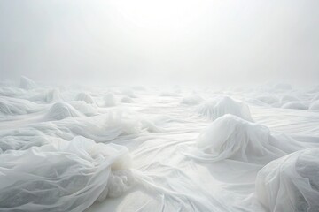 Obraz premium A drippy mess of translucent white substance covering the surface of a sterile white background, creating an unsettling, abandoned landscape, empty, desolate, deserted