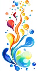 Naklejka premium Vibrant splash of colorful liquid droplets in a whimsical swirl pattern on a white background
