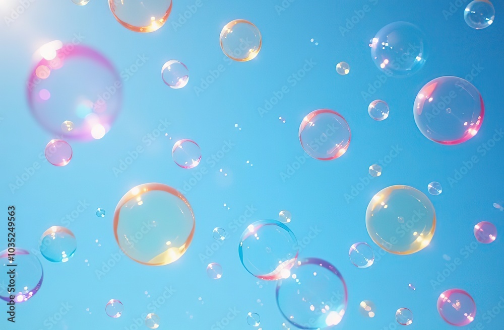 Wall mural a bunch of colorful bubbles floating in the sky. the bubbles are of different colors and sizes, crea