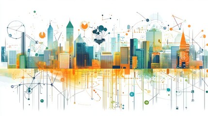 A futuristic cityscape showing a global network of technology and business connectionsGraphic depicting the journey of a small business from concept to reality, highlighting key milestones and challen