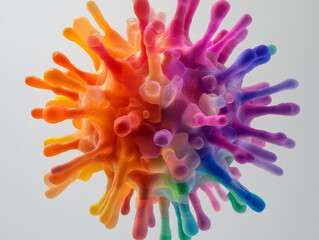 A 3D model of a virus structure, showing its protein spikes and inner core in great detail.