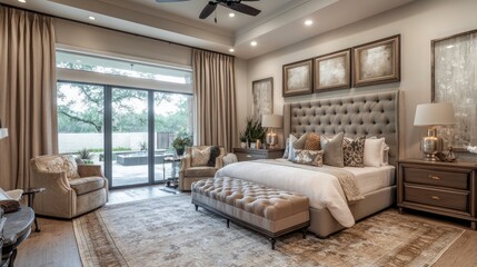 A lavish master bedroom with a king-sized bed, designer furniture, and elegant decor, symbolizing a high-value home with strong sales appeal