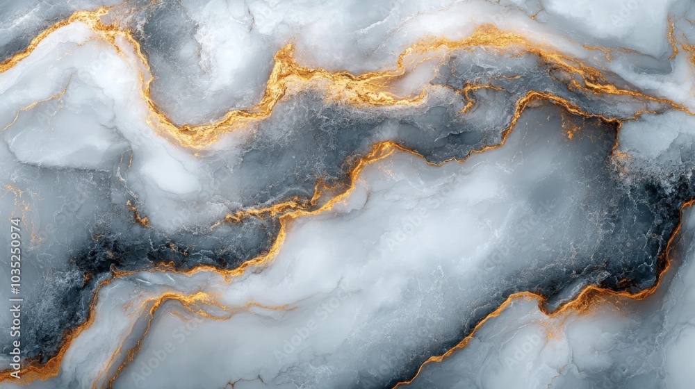 Poster the artwork showcases a sophisticated blend of gray and white marble, embellished with intricate gol