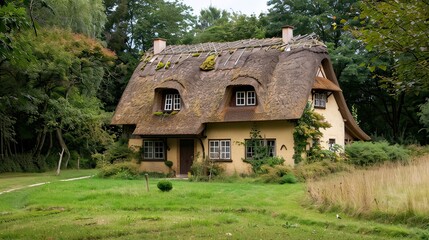 Obraz premium Cottage with a thatched roof 