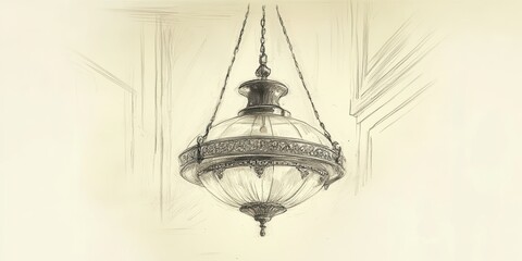 Obraz premium Ornate chandelier drawn in pencil.