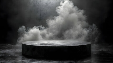 Dark and Moody Product Display with Smoke and Stone Platform