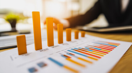 Business person evaluates metrics for charts and graphs with statistics to innovative analyze business potential and forecast future development of companies growth., setting goals for expansion.