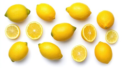 Brightly colored lemons and oranges arranged in an oval shape for a fresh and vibrant display on a clean white background