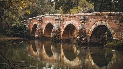 Fototapeta premium Historic brick bridge over a river 