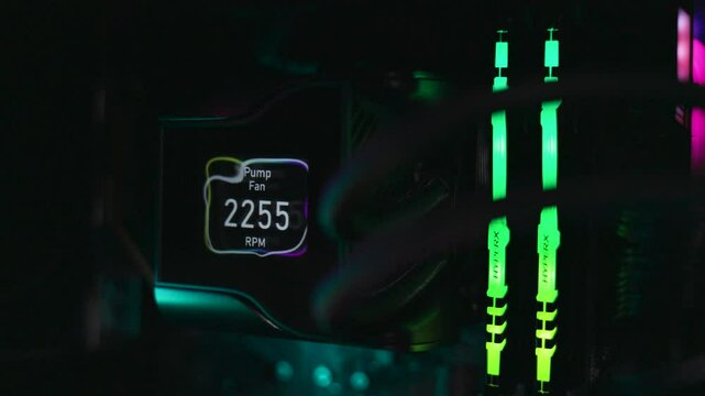 Dnipro. Ukraine - august 02. 2024: Case Mod concept with Cpu liquid cooling system, motherboard, case led kit and RGB fan.