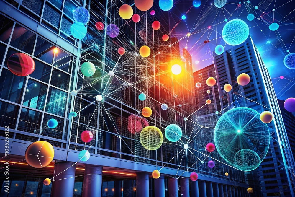 Poster abstract technology background with data lines and circles for business and science analytics