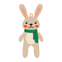 Cute bunny character with a green scarf and cheerful expression for children’s decor