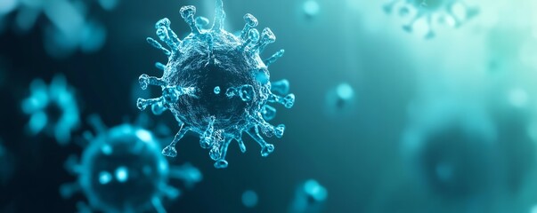 Macro view of a virus structure, showcasing its intricate details in a cool blue tone.