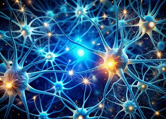 Abstract White and Blue Neurons and Connections - Panoramic Photography