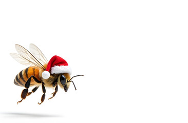 Bees in Santa hat on white background