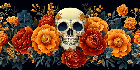 Skull with Flowers in the Center