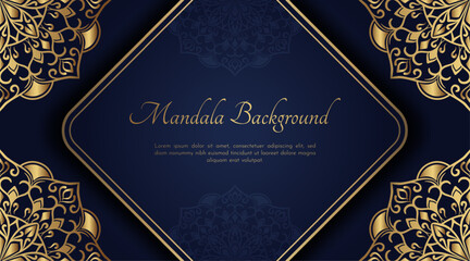 Blue background with golden mandala ornament © Pendraw