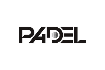 Padel typography logo, padel racket and ball logo design vector