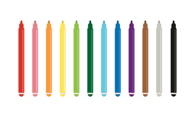Colorful Felt Pen Collection. Marker Highligter set. Flat vector illustration