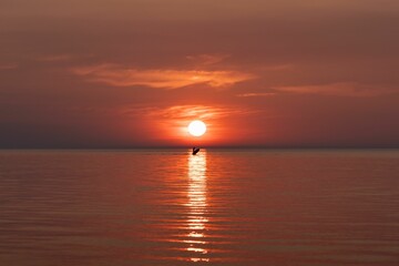 Serene Sunset with Bird Silhouette